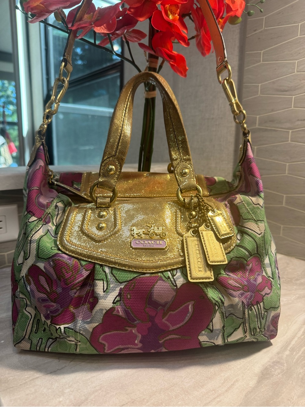 EUC Coach Madison Floral Audrey Gorgeous Satchel with COA